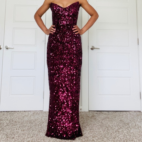 Ox Blood Sequin Corset Occassion Dress - Picture 4 of 12